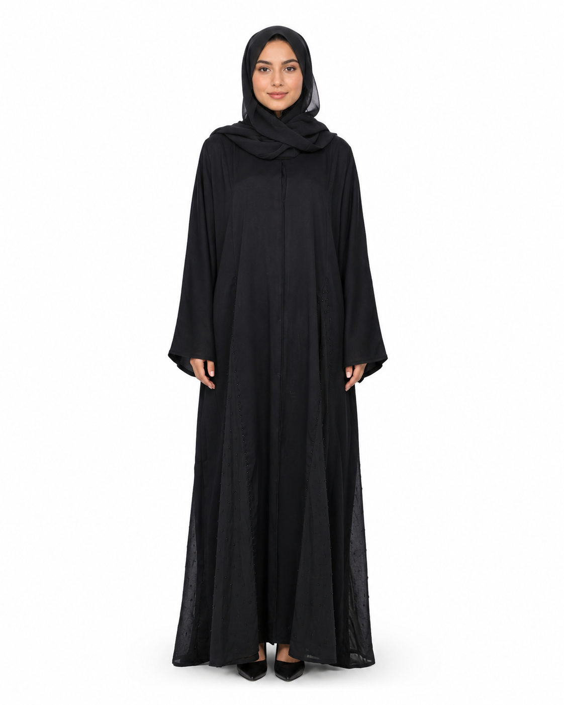 Black Textured Straight Abaya